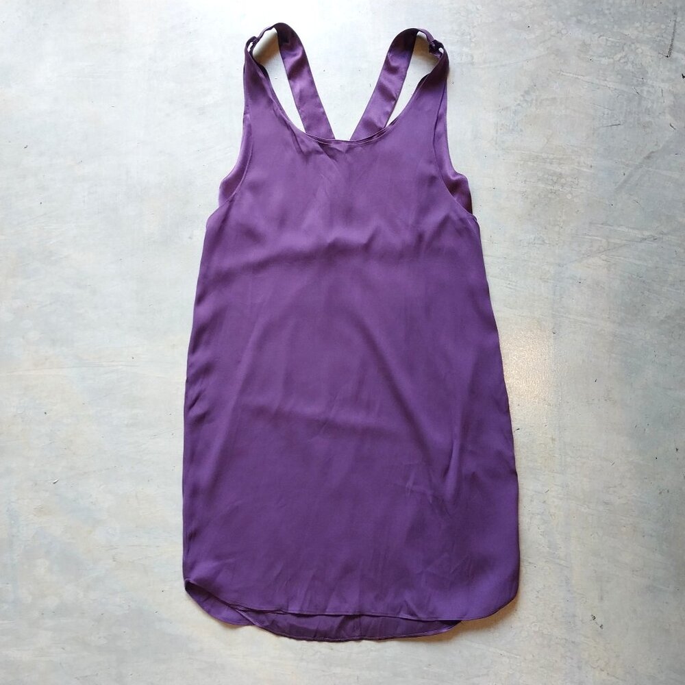 ALICE & OLIVIA Top Womens XS Purple Sleeveless 100% Silk Strap Criss Cross Lined